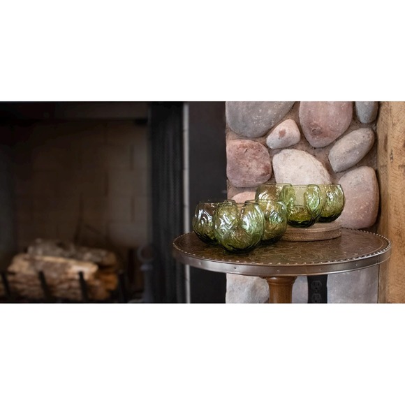 Seneca Driftwood Roly Poly Glasses Set of 6 Olive Green | Textured Rocks Glasses - Picture 2 of 11